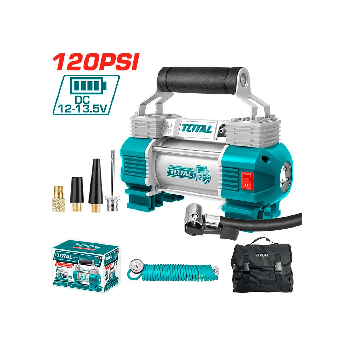 Compresor Mini 12V-13,5V 120 Psi Para Carro Total Ttac2506