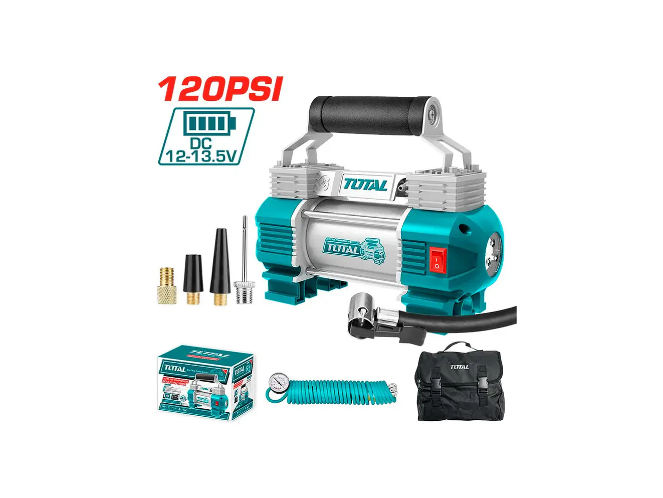Compresor de Aire Doble Pistón 12V TOTAL TTAC2506 120PSI Profesional - Envío a todo Colombia | aztools.co