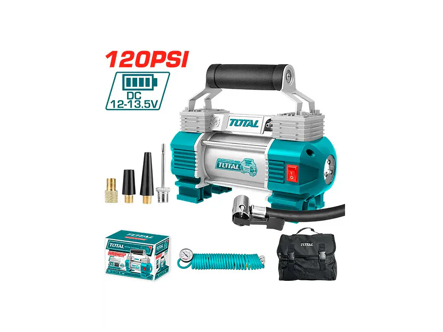 Compresor de Aire Doble Pistón 12V TOTAL TTAC2506 120PSI Profesional - Envío a todo Colombia | aztools.co