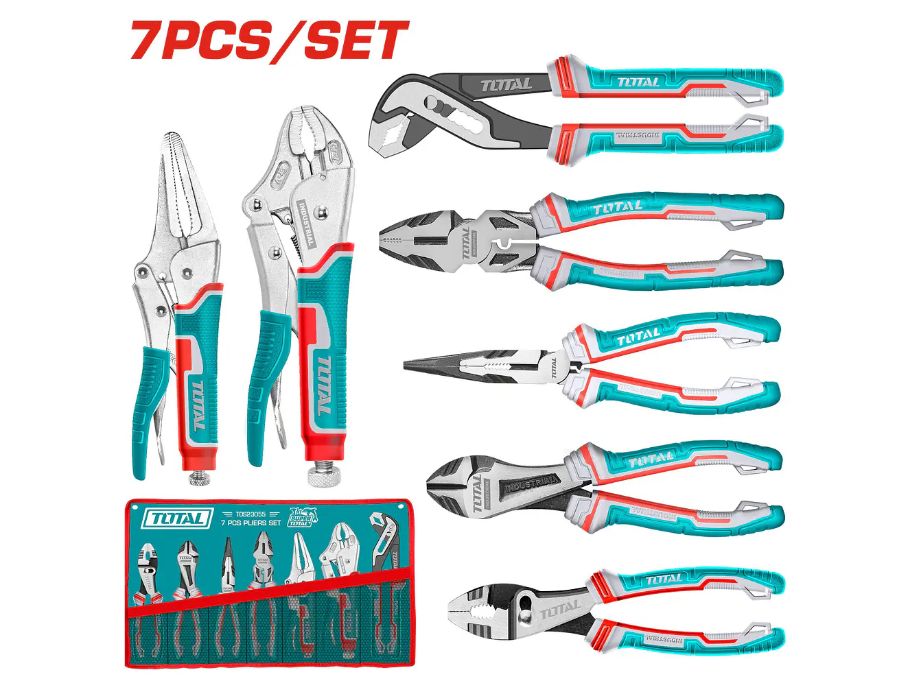 Juego de Alicates y Hombre Solo 7 Pzs TOTAL TOS23055 con Bolso - Envío a todo Colombia | aztools.co