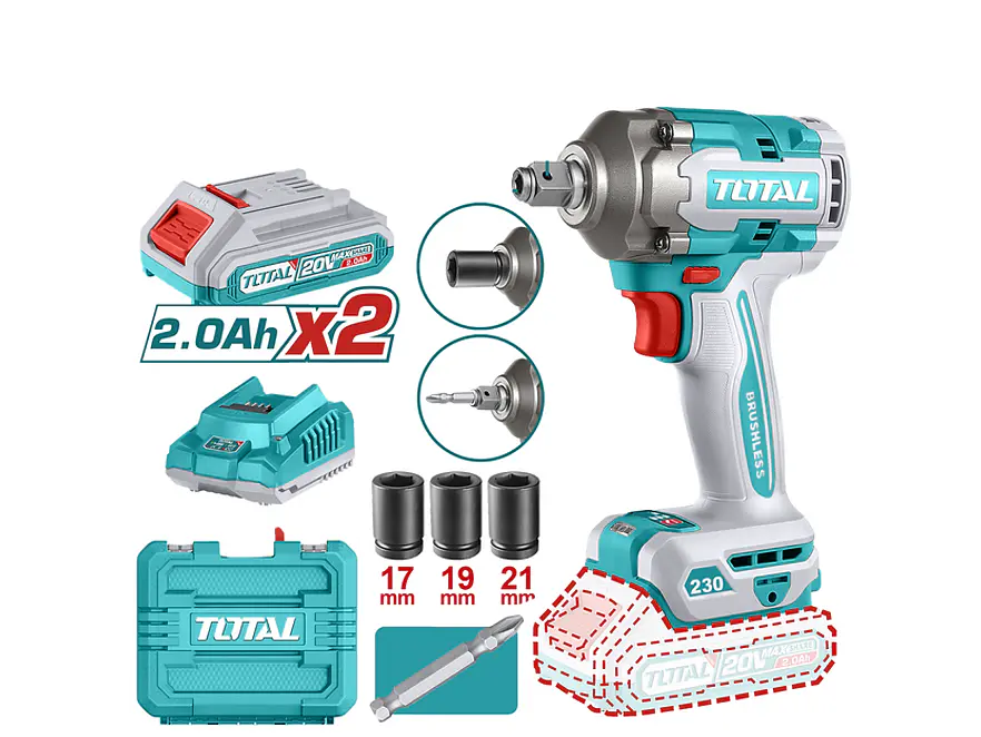Pistola Impacto 20V Incluye 2 Baterias 1 Cargador Copas De 17,19,21 Y Punta Destornillador Industrial Super TotalUtiwli20236A - Envío a todo Colombia | aztools.co