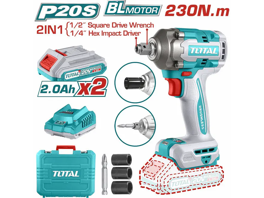 Pistola Impacto 20V 230 N.M Incluye 2 Baterias 1 Cargador Copas De 171921 Y Punta Destornillador TotalUtiwli20236 - Envío a todo Colombia | aztools.co