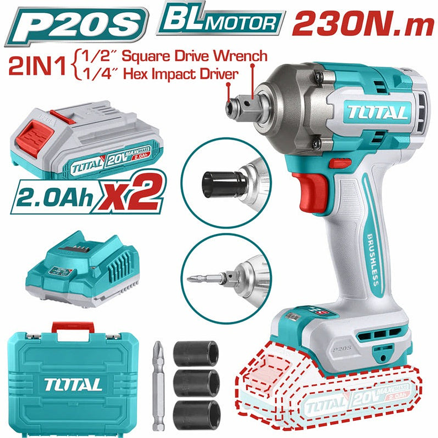 Pistola Impacto 20V 230 N.M Incluye 2 Baterias 1 Cargador Copas De 171921 Y Punta Destornillador TotalUtiwli20236 - Envío a todo Colombia | aztools.co