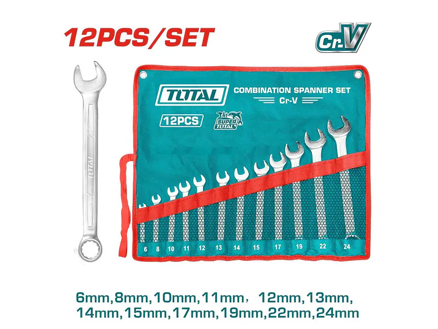 Llave Mixta Juego X 12 Pzs 6-24Mm Crv Industrial Super Total Tht1022121A - Envío a todo Colombia | aztools.co