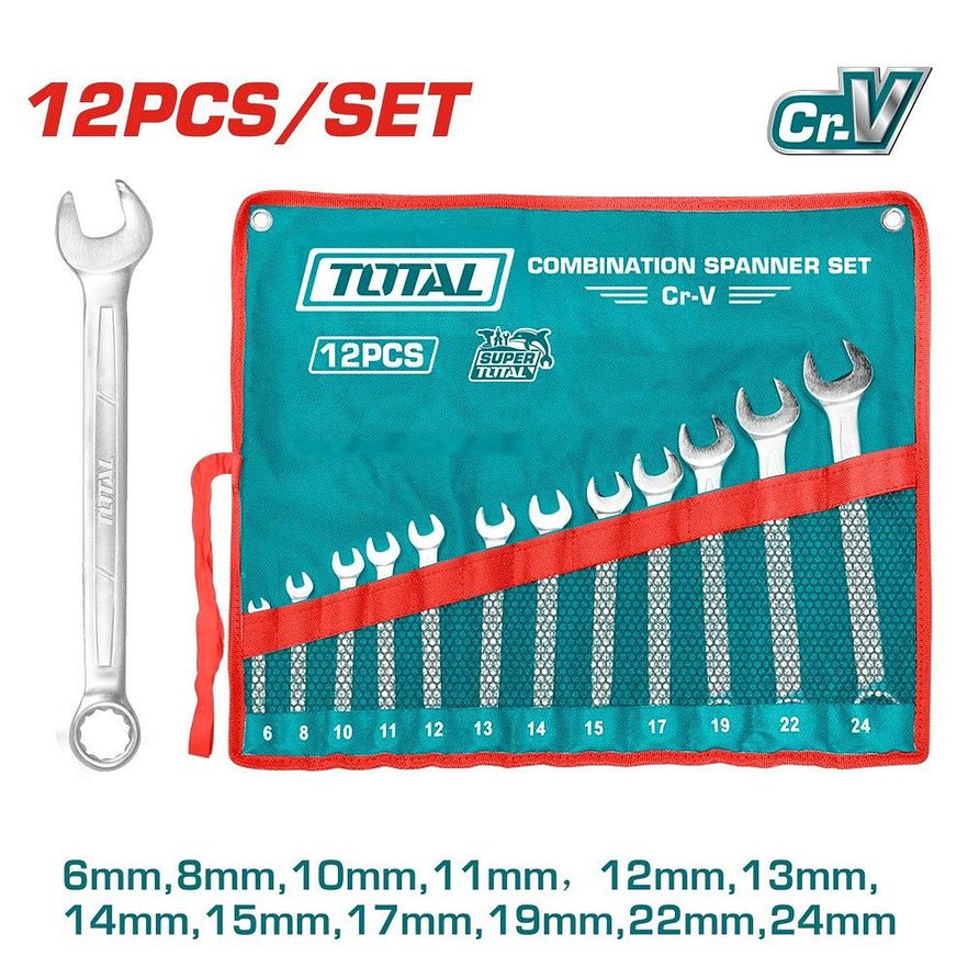 Llave Mixta Juego X 12 Pzs 6-24Mm Crv Industrial Super Total Tht1022121A