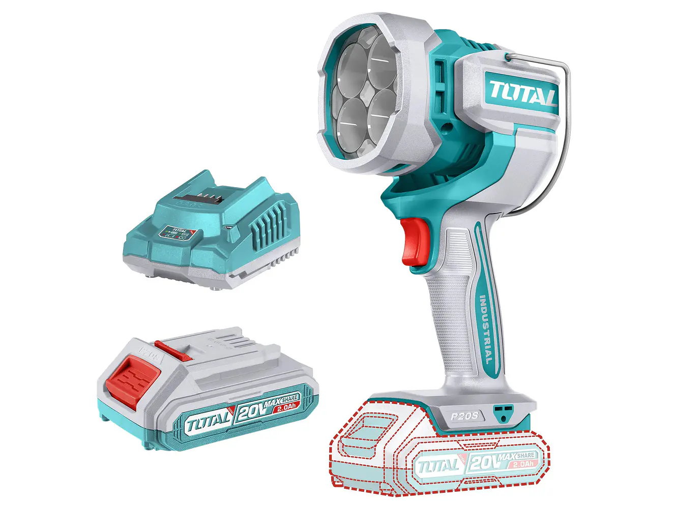 Lampara De Trabajo Inalambrica 2000 Lumenes 20V Incluye Bateria 2,0Ah Y Cargador Industrial Super Total Utwli20881 - Envío a todo Colombia | aztools.co