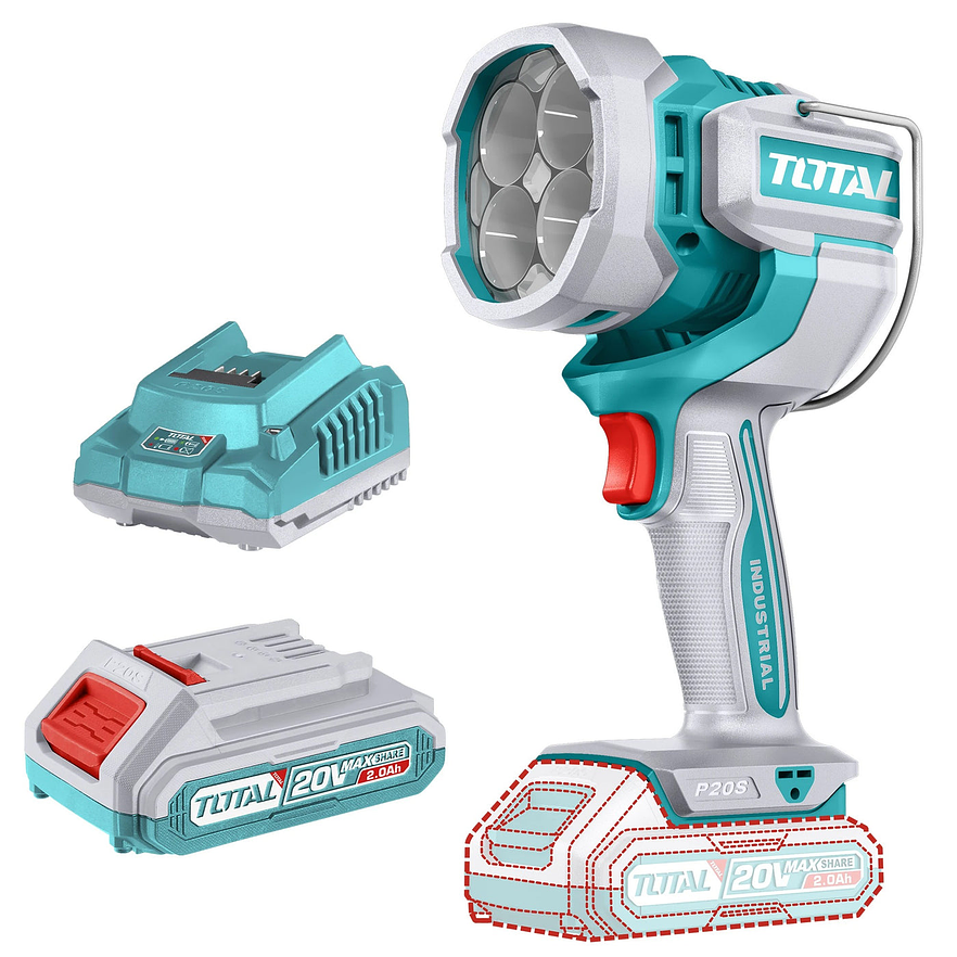 Lampara De Trabajo Inalambrica 2000 Lumenes 20V Incluye Bateria 2,0Ah Y Cargador Industrial Super Total Utwli20881