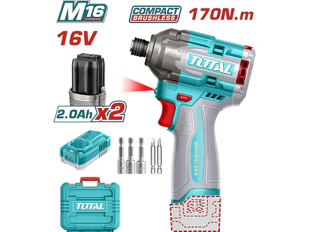Atornillador De Impacto Inalambrico 16V 170Nm Incluye 2 Baterias 2.0Ah, Cargador, Punta Taladro Y Copa Industrial Super Total Utirli16178 - Envío a todo Colombia | aztools.co