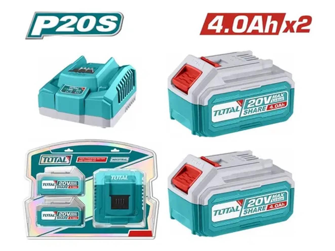 Kit De 2 Baterias 4,0Ah + Cargador De 20V Industrial Super Total Utfbcpk1424 - Envío a todo Colombia | aztools.co