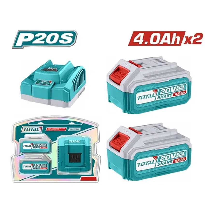 Kit De 2 Baterias 4,0Ah + Cargador De 20V Industrial Super Total Utfbcpk1424
