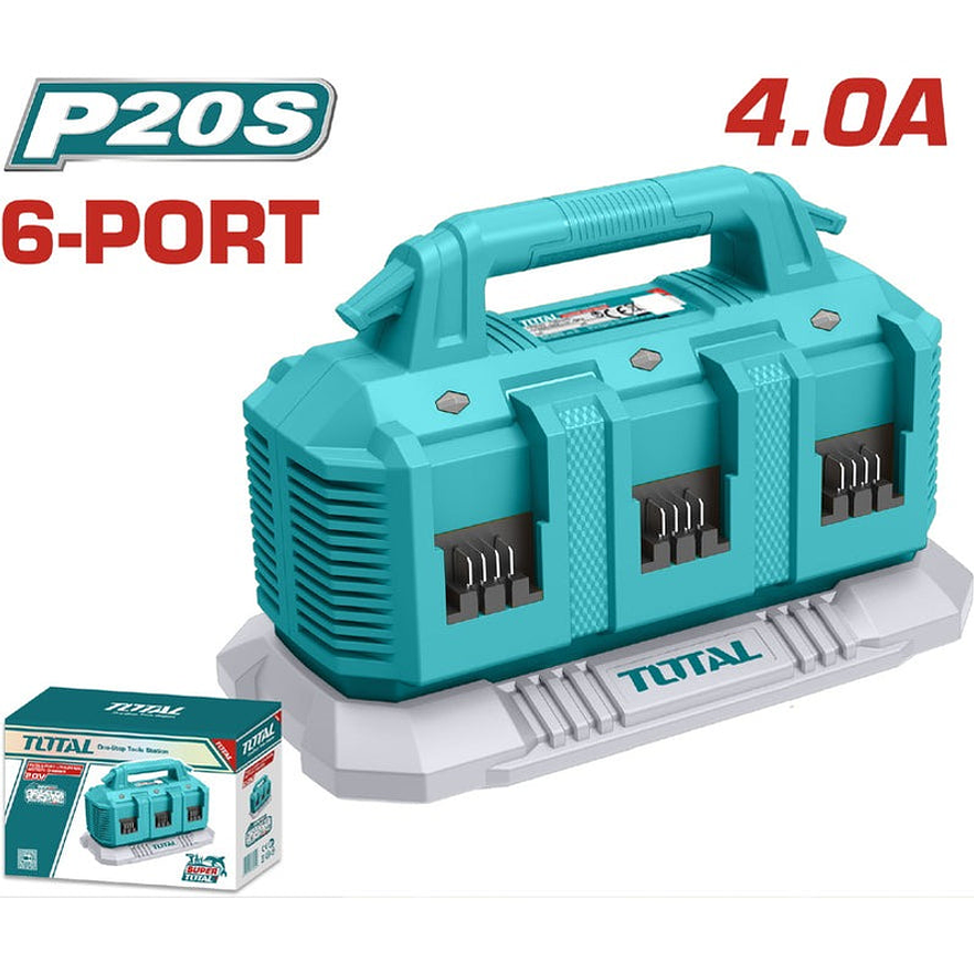 Cargador Inteligente De 6 Puertos Para Baterias 20V Industrial Super Total Utfcli2064