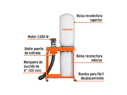Colector de Polvo Truper 103165 con Motor de 2 HP (1500 W) - Foto 2 | aztools.co