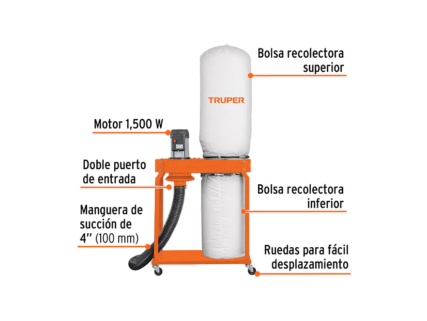 Colector de Polvo Truper 103165 con Motor de 2 HP (1500 W) - Foto 2 | aztools.co