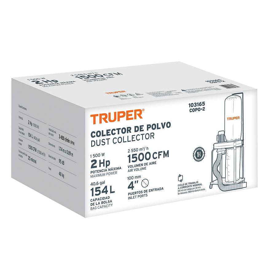 Colector de Polvo Truper 103165 con Motor de 2 HP (1500 W) 4
