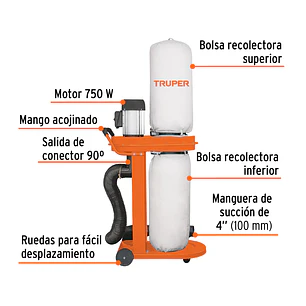 Colector de Polvo Truper 103164 con Motor de 1 HP (750 W)