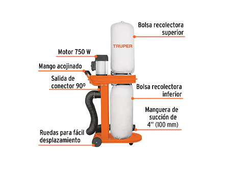 Colector de Polvo Truper 103164 con Motor de 1 HP (750 W) - Foto 2 | aztools.co