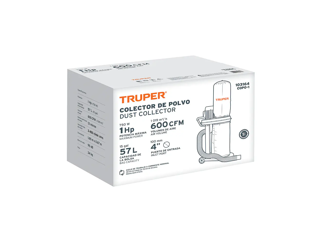 Colector de Polvo Truper 103164 con Motor de 1 HP (750 W) - Foto 4 | aztools.co