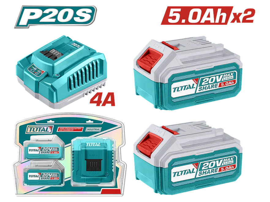 KIT DE 2 BATERIAS 5.0AH TOTAL UTFBCPK2513 + CARGADOR DE 20V INDUSTRIAL  - Envío a todo Colombia | aztools.co