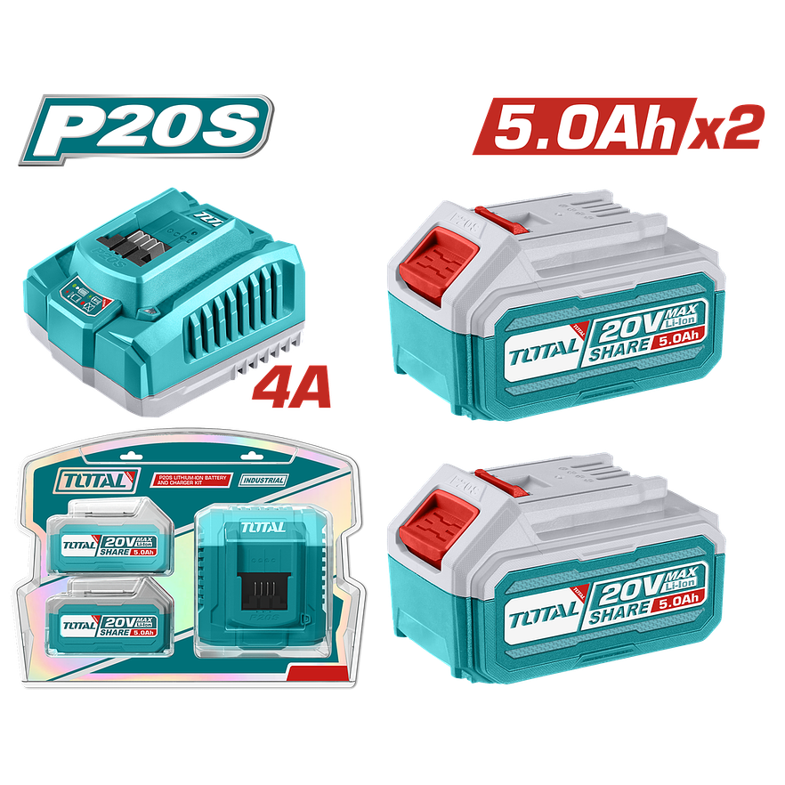KIT DE 2 BATERIAS 5.0AH TOTAL UTFBCPK2513 + CARGADOR DE 20V INDUSTRIAL 
