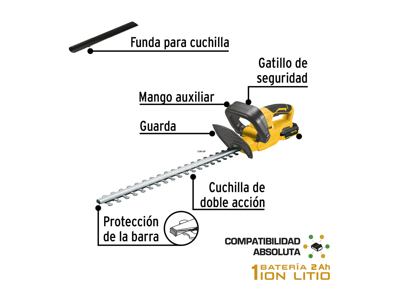 Cortasetos Inalámbrico Pretul 28273, 20V, con 1 Batería 2Ah - Foto 2 | aztools.co