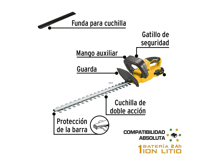 Cortasetos Inalámbrico Pretul 28273, 20V, con 1 Batería 2Ah - Foto 2 | aztools.co