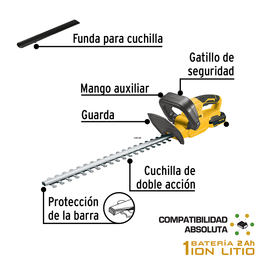 Cortasetos Inalámbrico Pretul 28273, 20V, con 1 Batería 2Ah 2