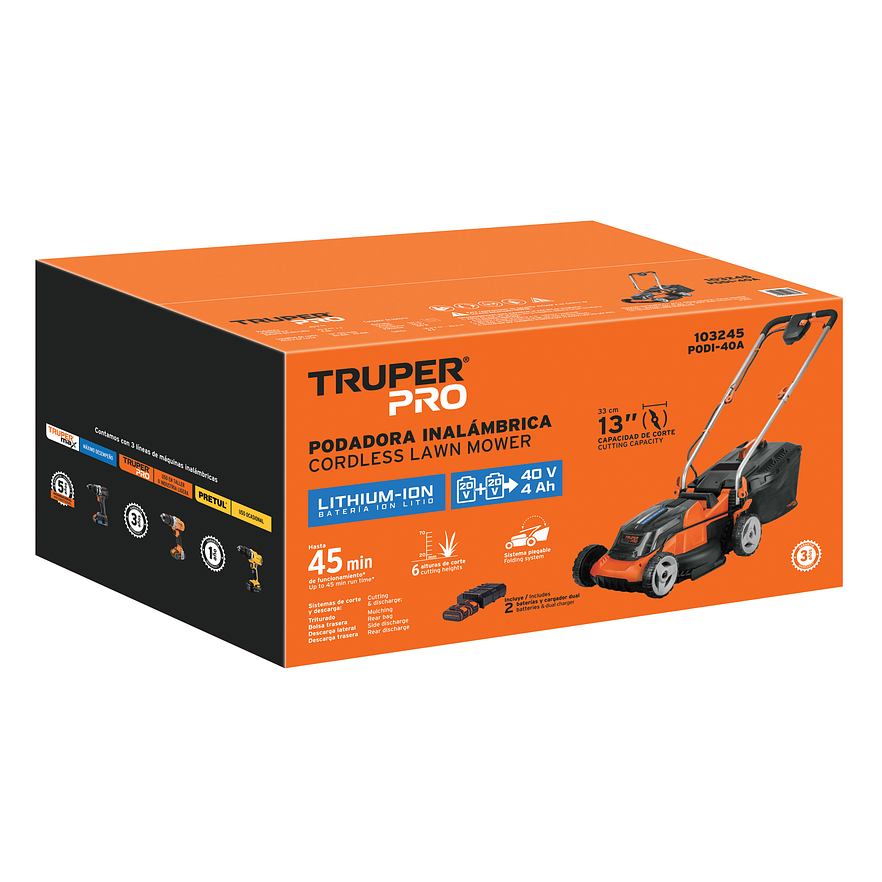 Podadora Inalámbrica Truper 103245, 40V, 2 Baterías 4Ah 4