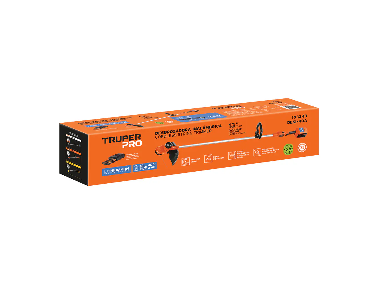Guadaña Inalámbrica Truper 103243, 40V, 2 Baterías 2Ah - Foto 3 | aztools.co