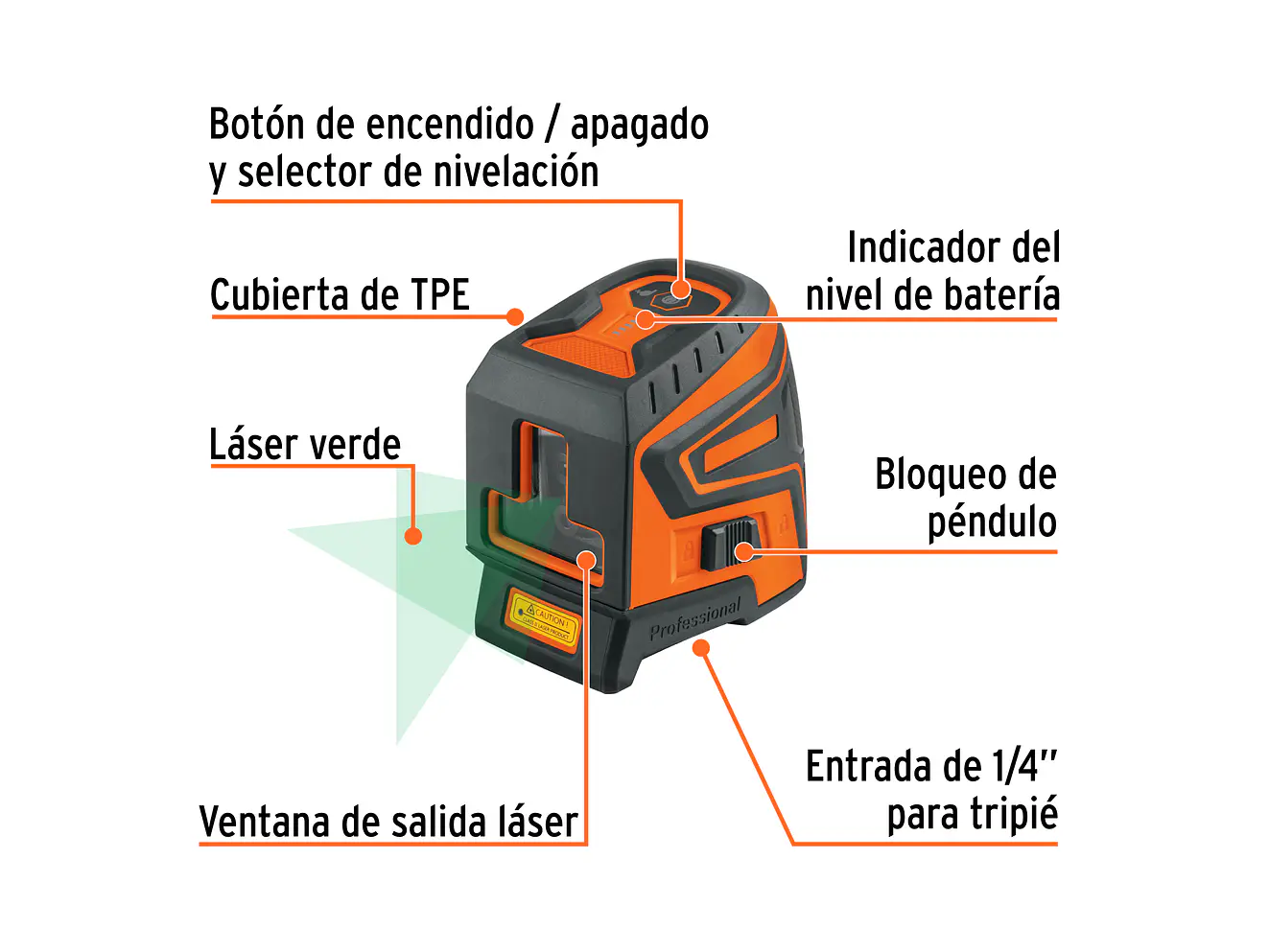 Nivel Láser Verde Recargable Truper 17078, Autonivelación y Resistencia. Alcance 20 m, Accesorios Incluidos  - Foto 5 | aztools.co