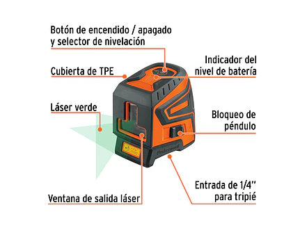 Nivel Láser Verde Recargable Truper 17078, Autonivelación y Resistencia. Alcance 20 m, Accesorios Incluidos  - Foto 5 | aztools.co