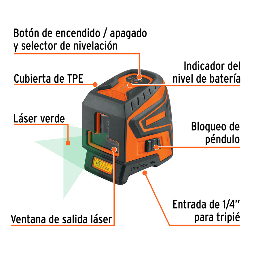 Nivel Láser Verde Recargable Truper 17078, Autonivelación y Resistencia. Alcance 20 m, Accesorios Incluidos  5