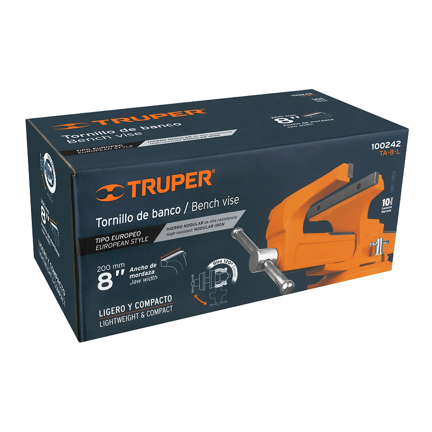 Prensa de banco tipo Europeo Truper 100242, hierro nodular, 8'