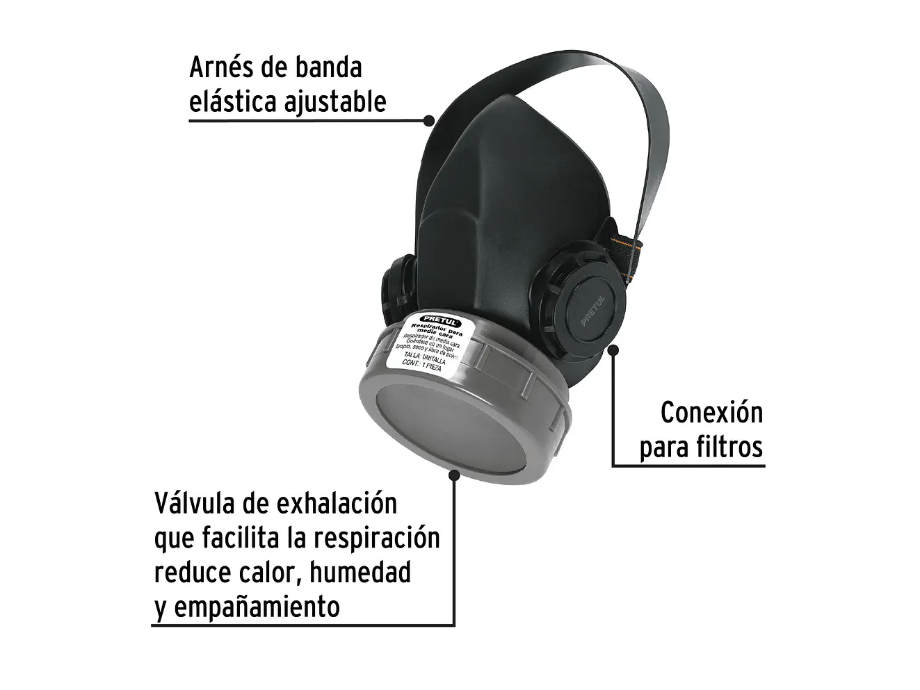 Respirador sin cartucho, 1 filtro, Pretul 23390 - Foto 2 | aztools.co