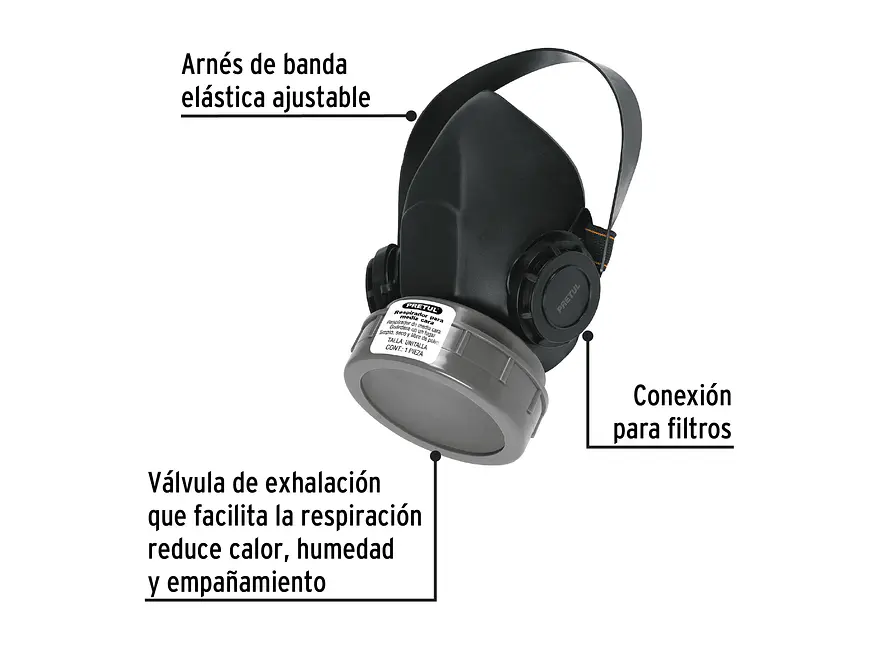 Respirador sin cartucho, 1 filtro, Pretul 23390 - Foto 2 | aztools.co