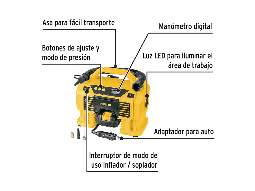 Inflador/Soplador para Auto Pretul 29073, 20V, con 1 Batería 2Ah - Foto 2 | aztools.co