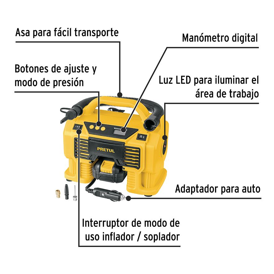 Inflador/Soplador para Auto Pretul 29073, 20V, con 1 Batería 2Ah - Foto 2 | aztools.co