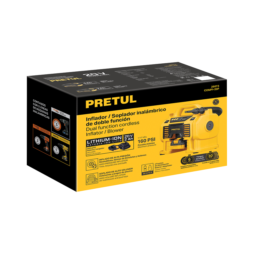 Inflador/Soplador para Auto Pretul 29073, 20V, con 1 Batería 2Ah - Foto 5 | aztools.co