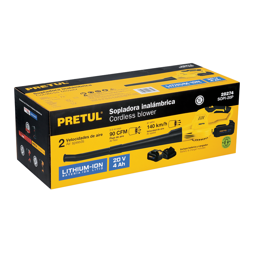 Sopladora Inalámbrica Pretul 28274, 20V, con 1 Batería 4Ah - Foto 4 | aztools.co