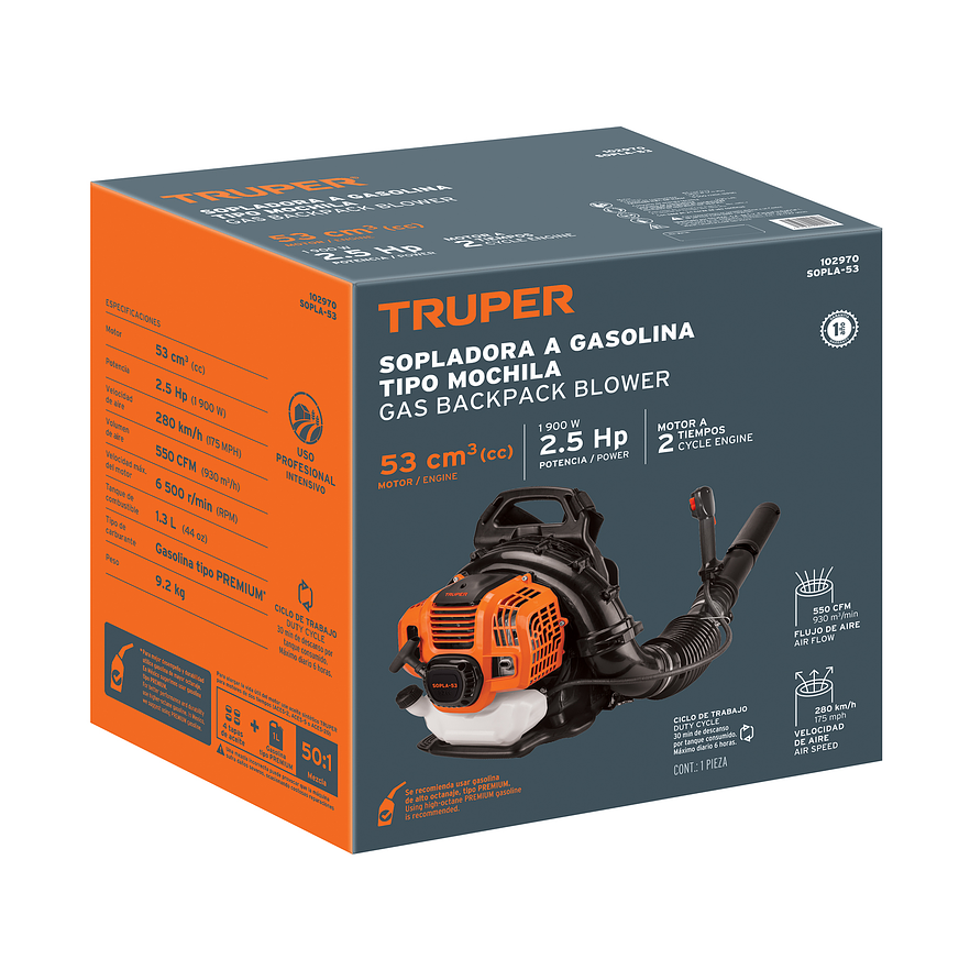 Sopladora a Gasolina Truper 102970, 53cc, Tipo Mochila - Foto 4 | aztools.co