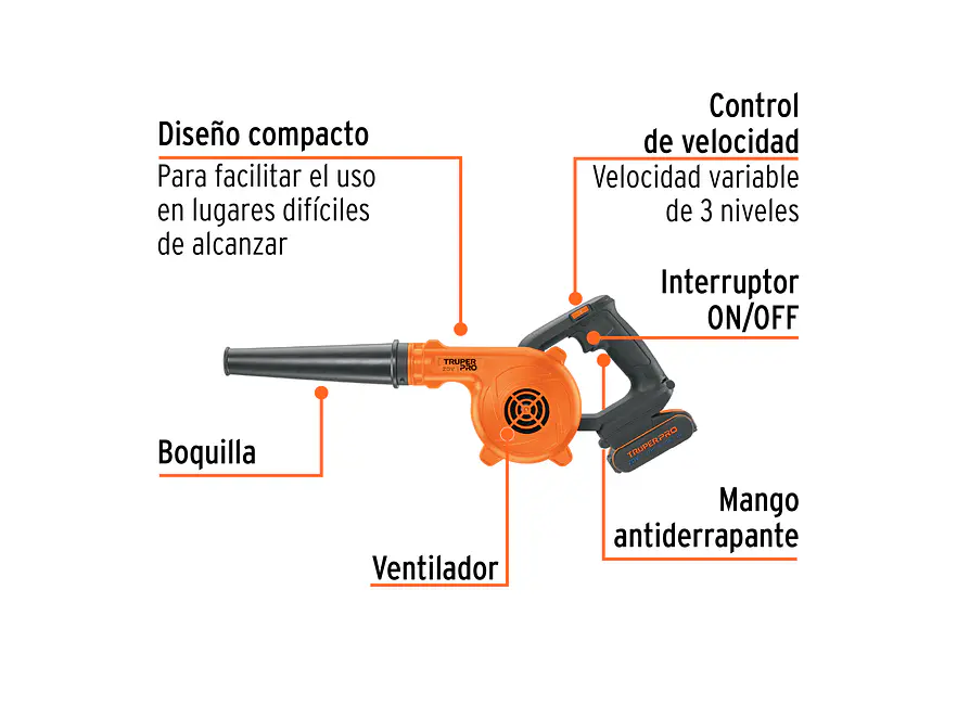 Sopladora para Taller Truper 103265, 20V, 1 Batería 2Ah - Foto 2 | aztools.co