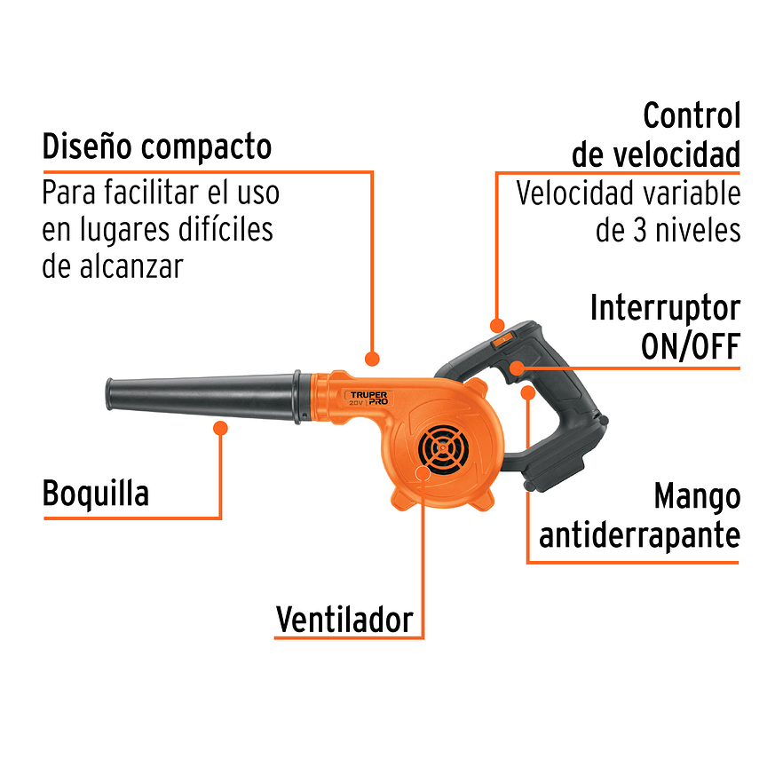 Sopladora para Taller Truper 103266, 20V, Sin Accesorios - Foto 2 | aztools.co