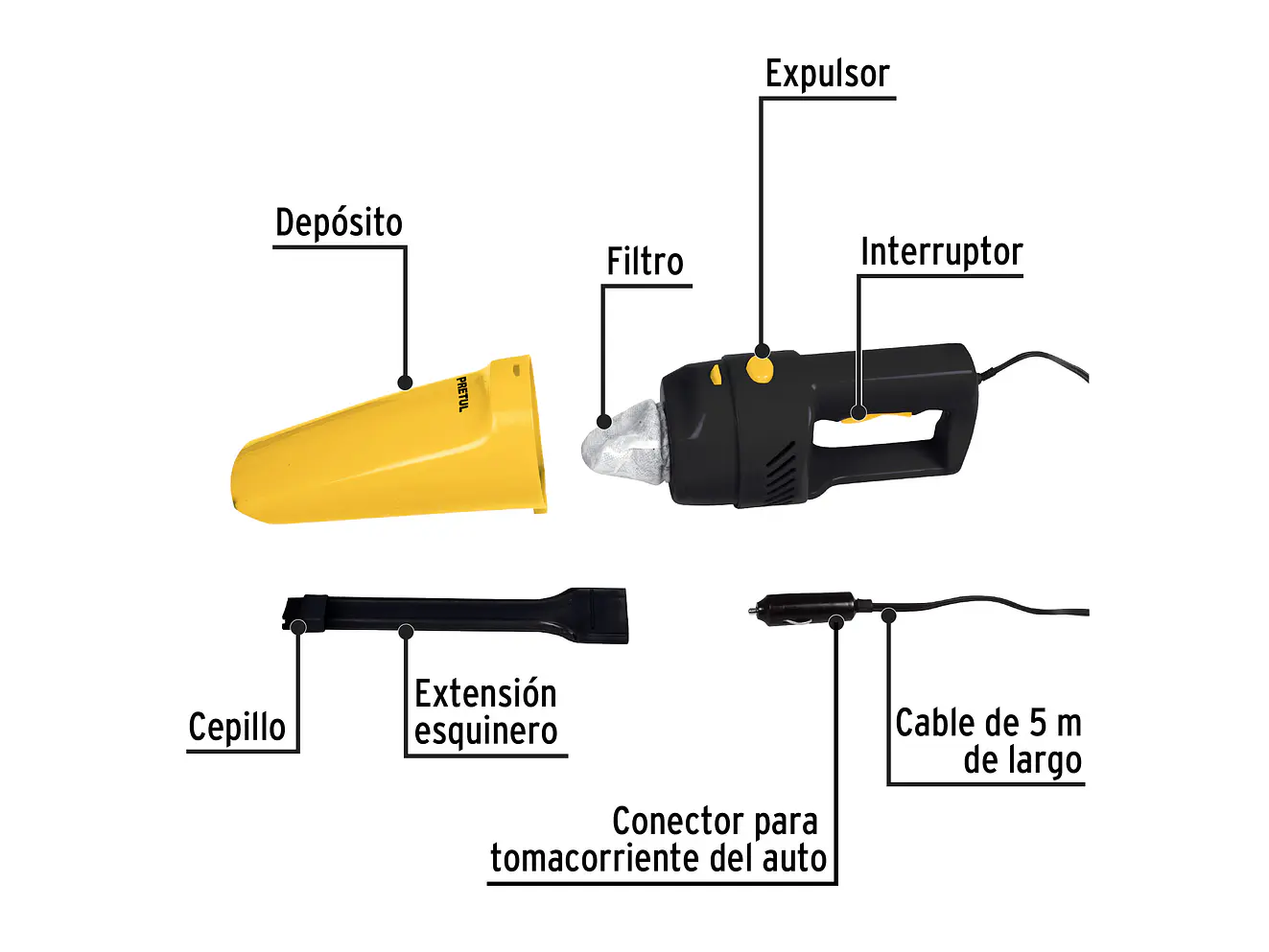 Aspiradora para auto Pretul 22090 de 12 volts - Foto 2 | aztools.co