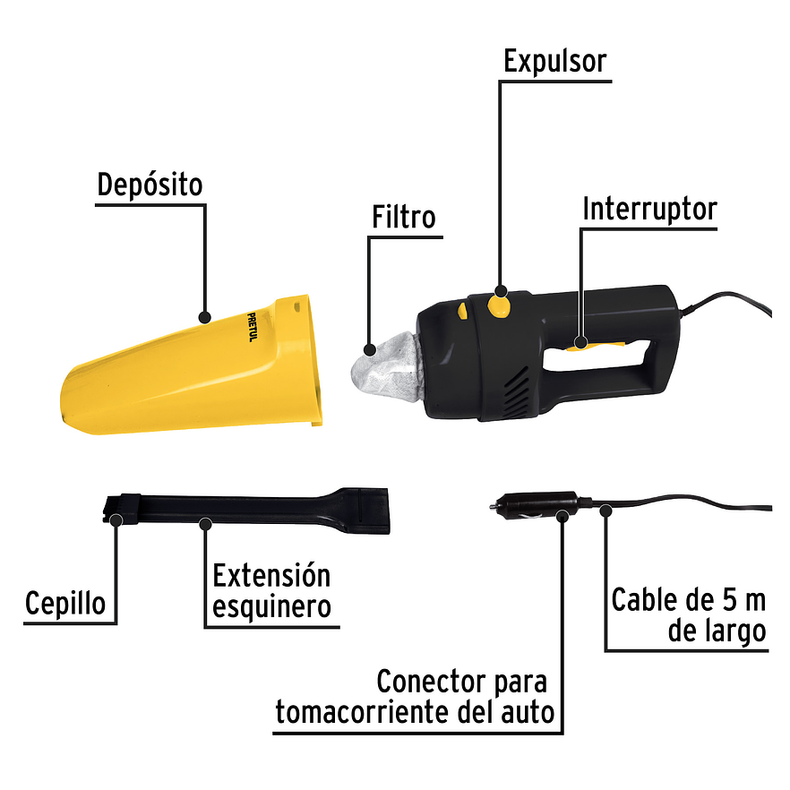 Aspiradora para auto Pretul 22090 de 12 volts - Foto 2 | aztools.co