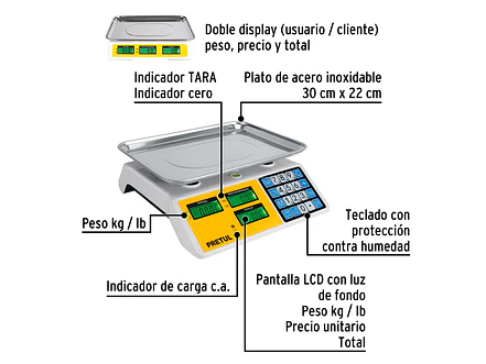 Báscula Electrónica Multifunciones Pretul 27119, de 30 kg - Foto 3 | aztools.co