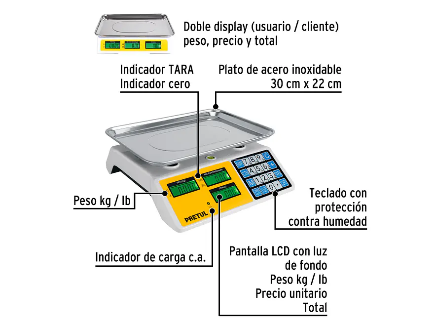 Báscula Electrónica Multifunciones Pretul 27119, de 30 kg - Foto 3 | aztools.co
