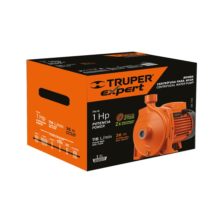 Bomba Centrífuga para Agua Truper 10074, 1 HP, Modelo Europeo - Foto 6 | aztools.co