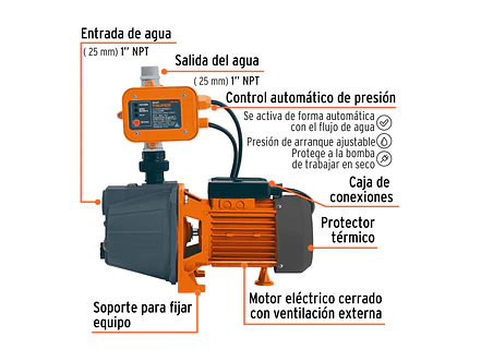 Bomba Presurizadora Jet Truper PRE-1 102855 1 HP 50m Altura 2 Servicios 110V - Foto 2 | aztools.co
