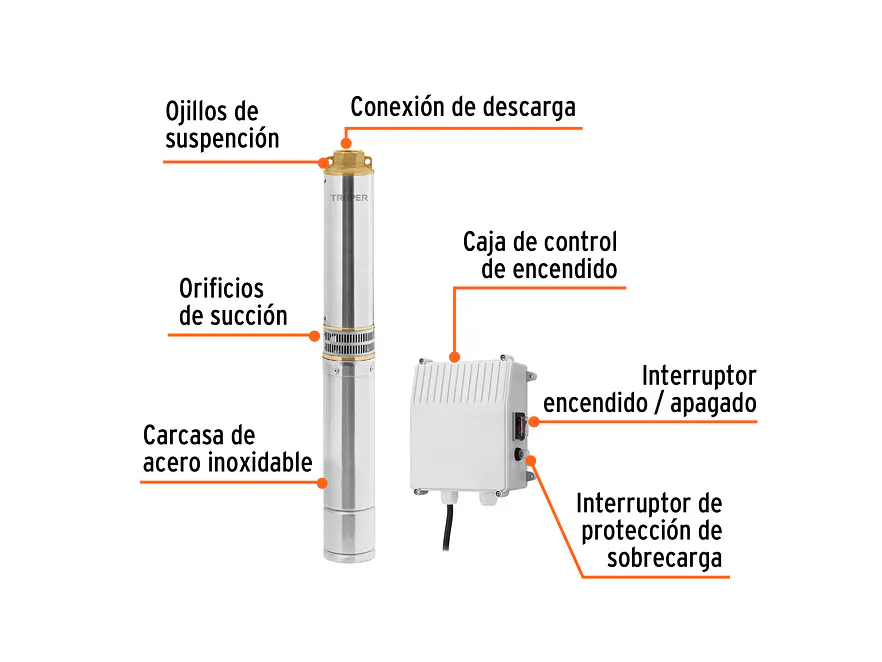 Bomba de Agua Sumergible Tipo Bala TRUPER 102975 1 HP (220V) - Foto 2 | aztools.co