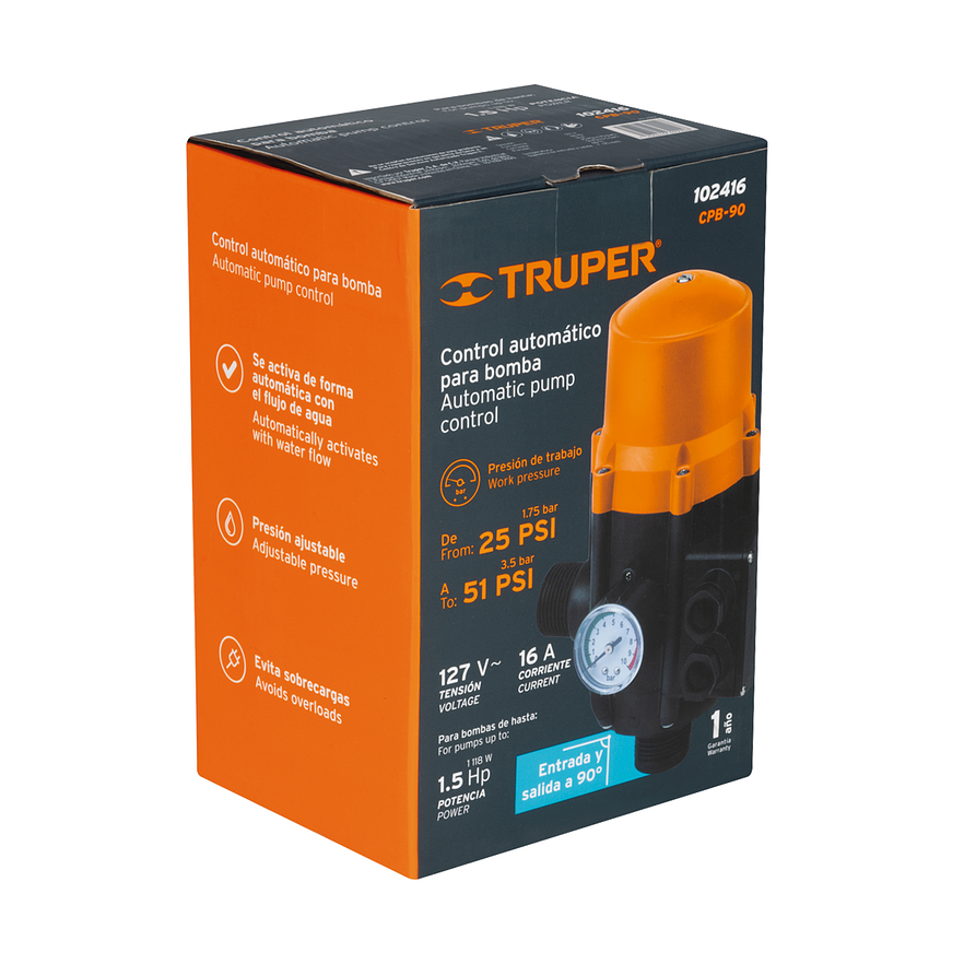 Control Automático de Presión Truper 102416, 90° - Foto 3 | aztools.co