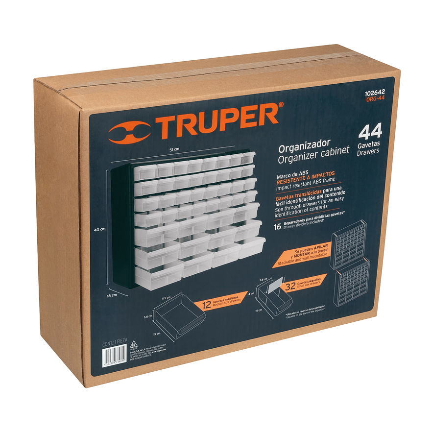 Organizador Truper 102642, con 44 Gavetas - Foto 6 | aztools.co
